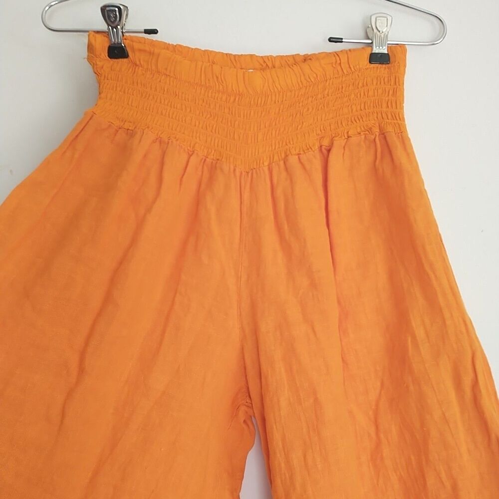 New Puro Lino Made In Italy 100% Linen Palazzo Wide Leg Pants OS S/M*Orange - Picture 2 of 7